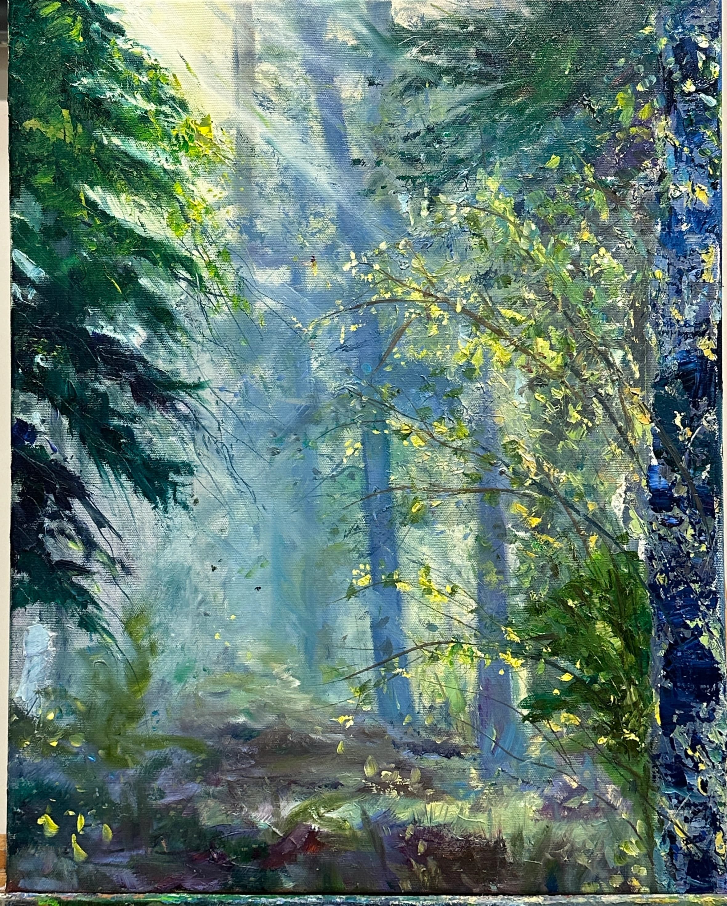 Misty Morning in Pine Forest painting