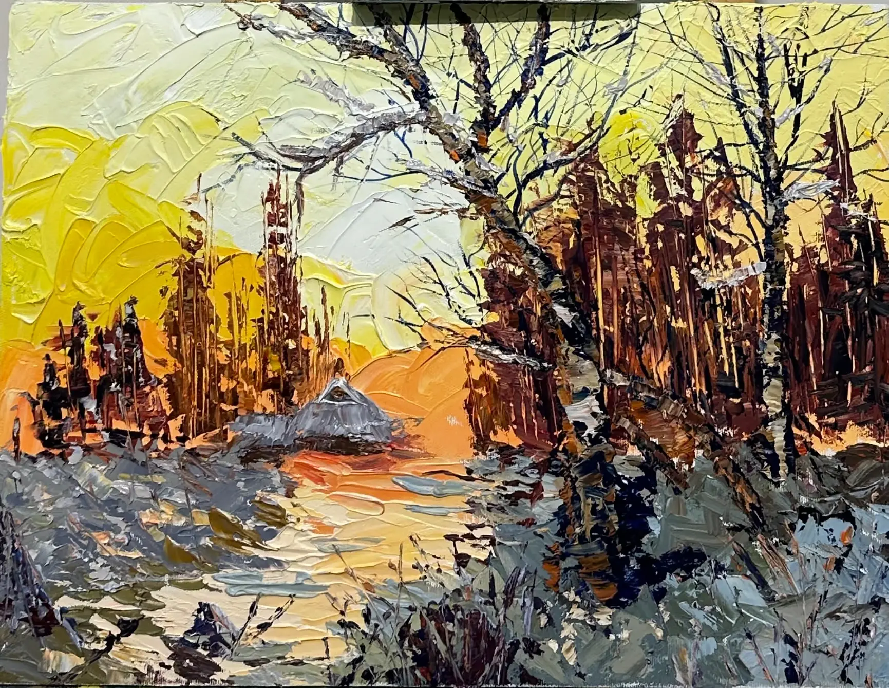 Winter Sunset painting Oil Painting Reyhan Uyanik